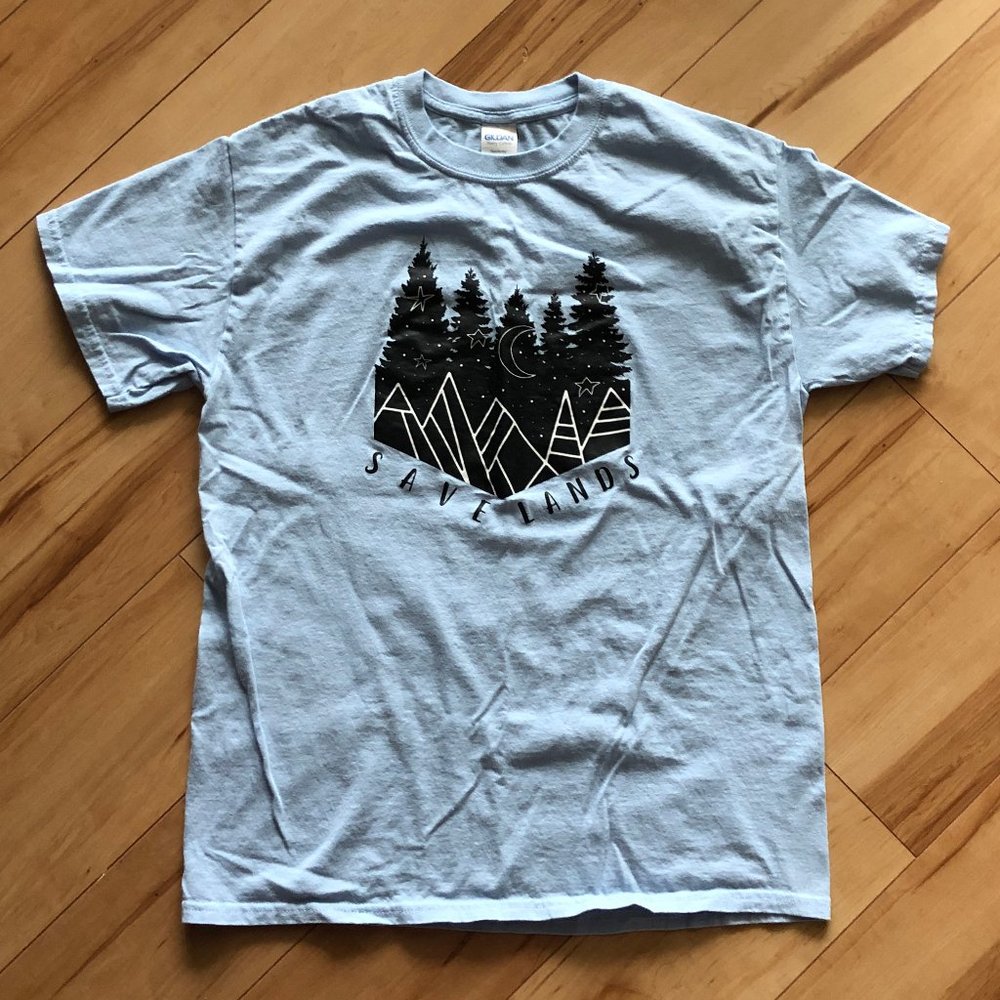 NWOT Save Lands Save The Pines Pale Blue Short Sleeve T-Shirt